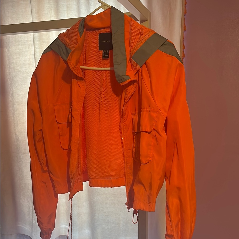 Orange Cropped Jacket with Reflective Stripes